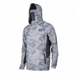 Pelagic Exo-Tech Hooded Fishing Shirt Gray Fish Camo